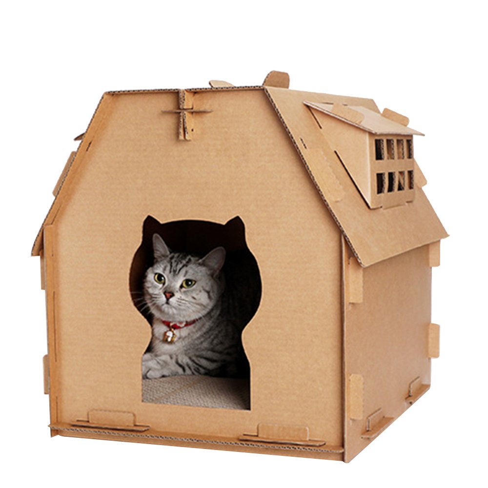 Cardboard Cat House with Scratch Surface
