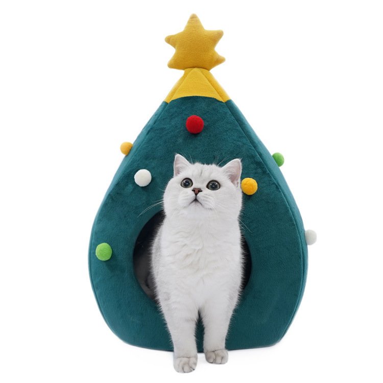 Christmas Tree Pet Bed, Warm Covered Cat House