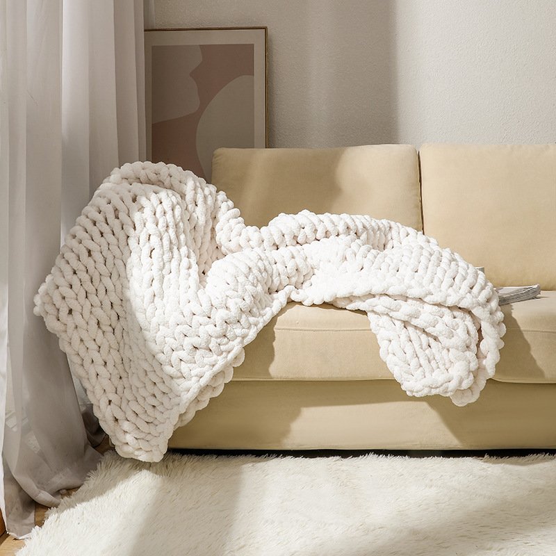 Chunky Chenille Hand-Woven Throw Blanket