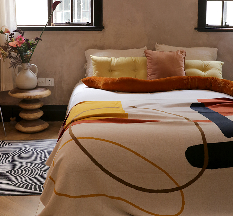 Contrast Pattern Cotton Sofa Blanket