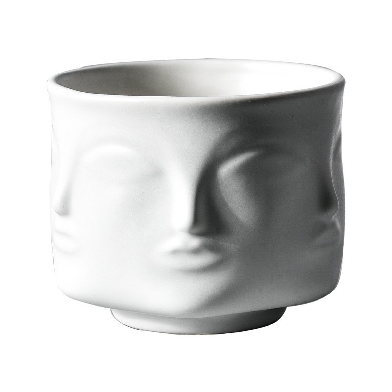 Human Head Sculpture Pot, Modern Bust Planter in White, Black or Gold