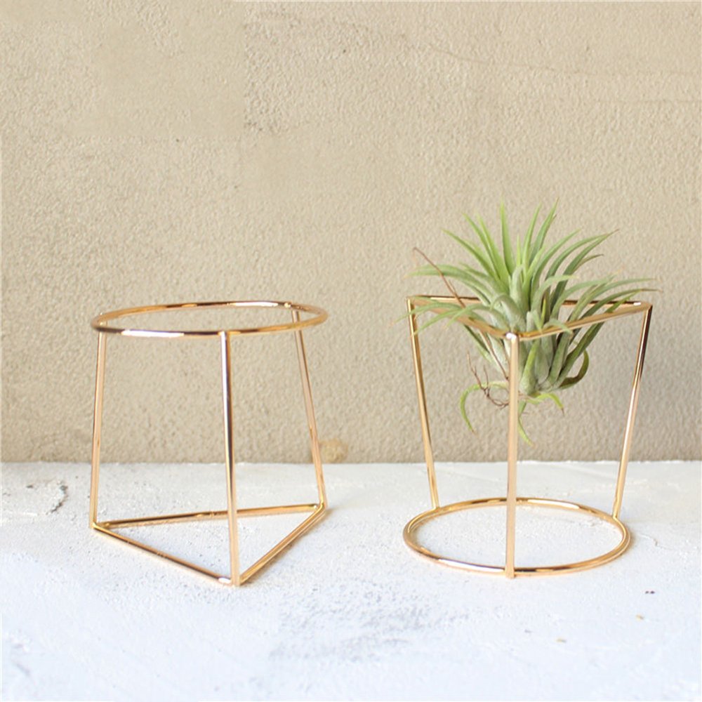 Iron Geometric Plant Stand with Ceramic Pot, Modern Indoor Display
