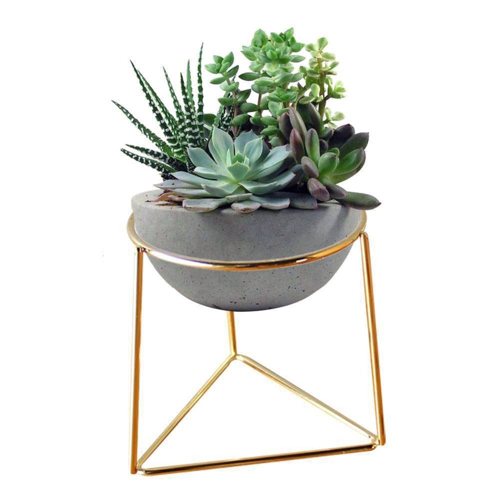 Iron Geometric Plant Stand with Ceramic Pot, Modern Indoor Display