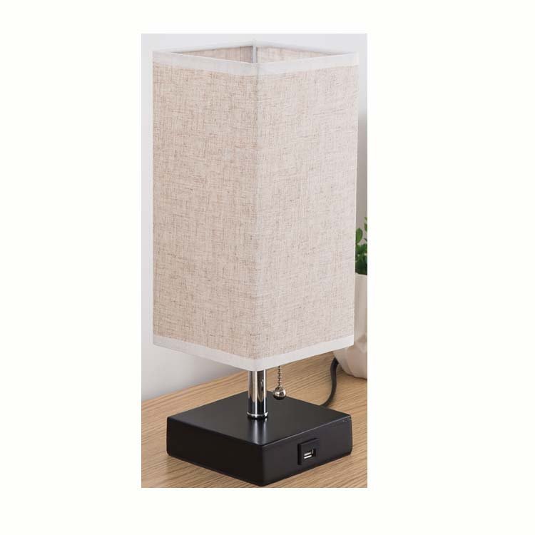 Linen Square Table Lamp for Bedside and Study