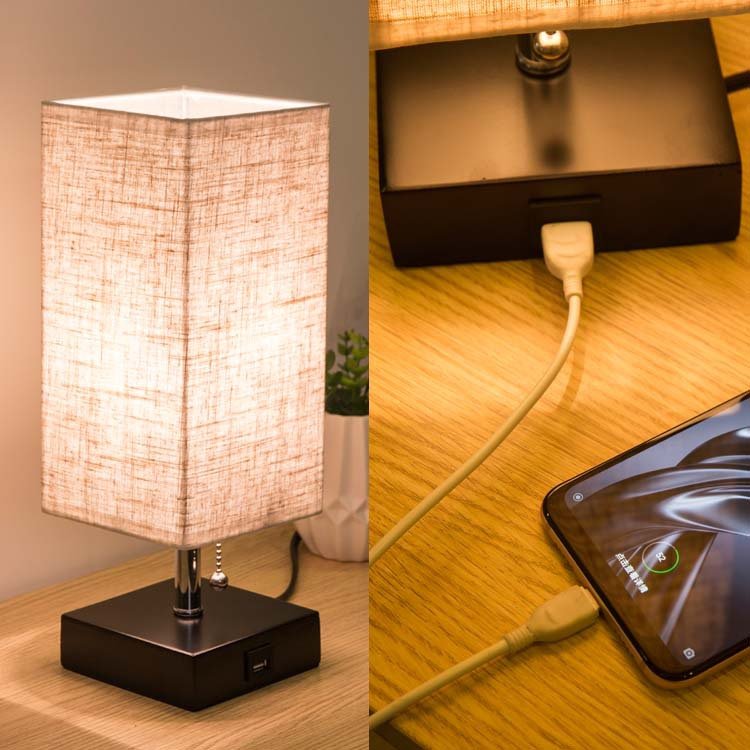 Linen Square Table Lamp for Bedside and Study