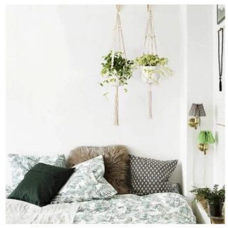 Boho Cotton Rope Hanging Plant Holder with Tray Shelf