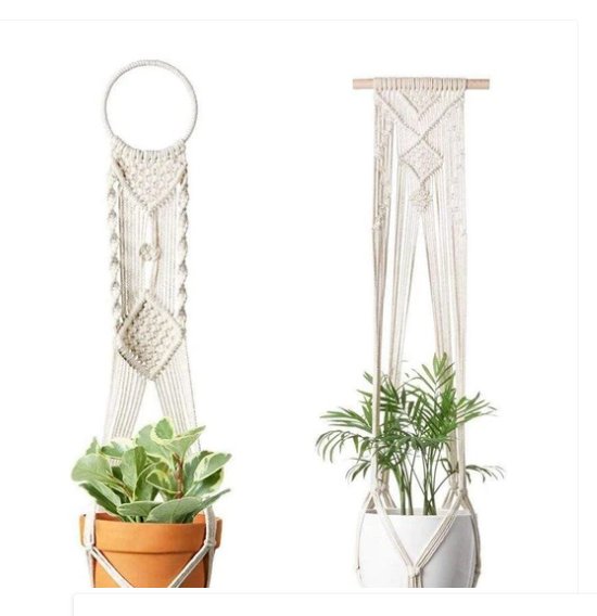 Boho Cotton Rope Hanging Plant Holder with Tray Shelf