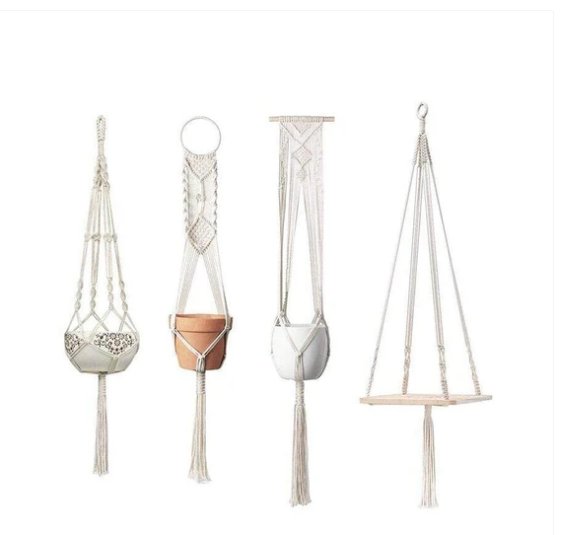 Boho Cotton Rope Hanging Plant Holder with Tray Shelf