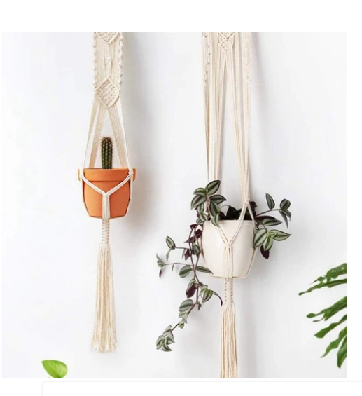 Boho Cotton Rope Hanging Plant Holder with Tray Shelf