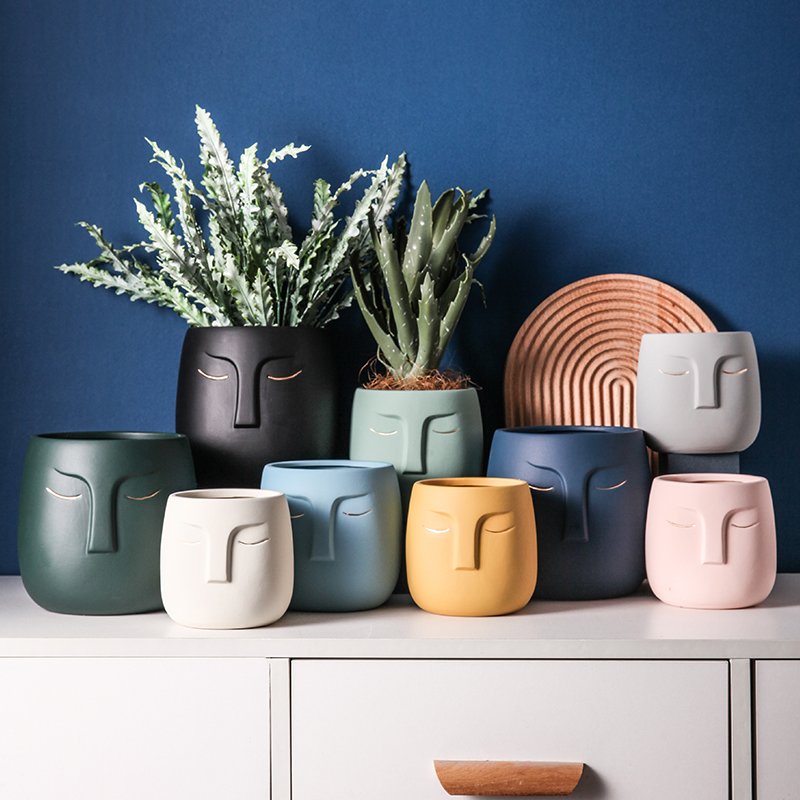 Nordic Abstract Face Flower Pot, Ceramic Sculpture Planter