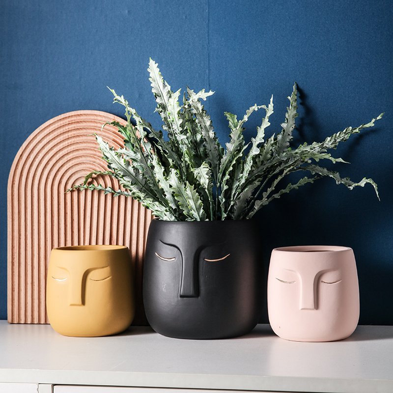 Nordic Abstract Face Flower Pot, Ceramic Sculpture Planter
