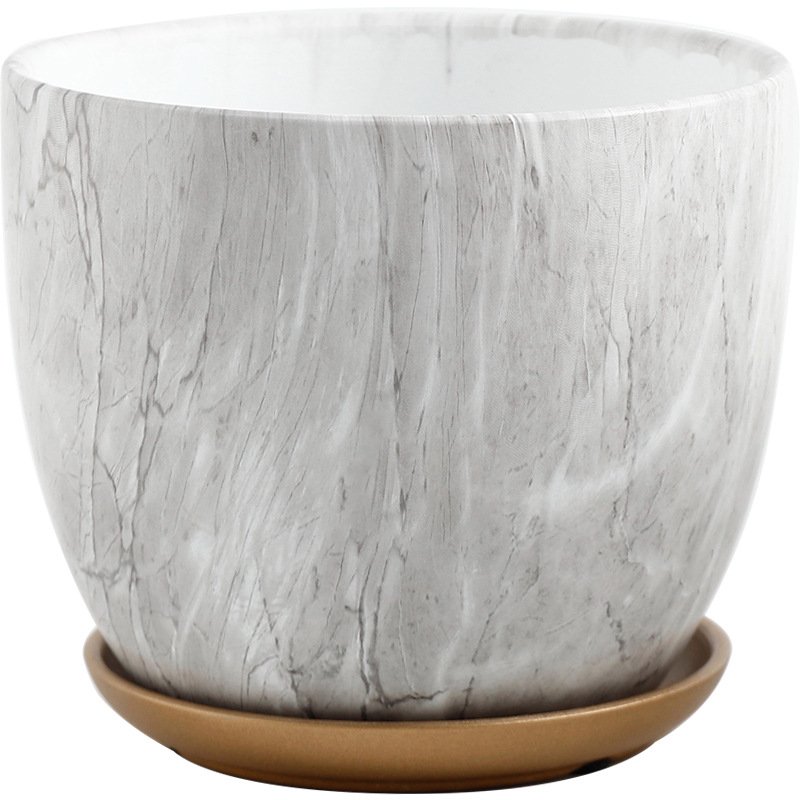 Lightweight Marble-Look Dolomite Plant Pot, White, Small or Medium
