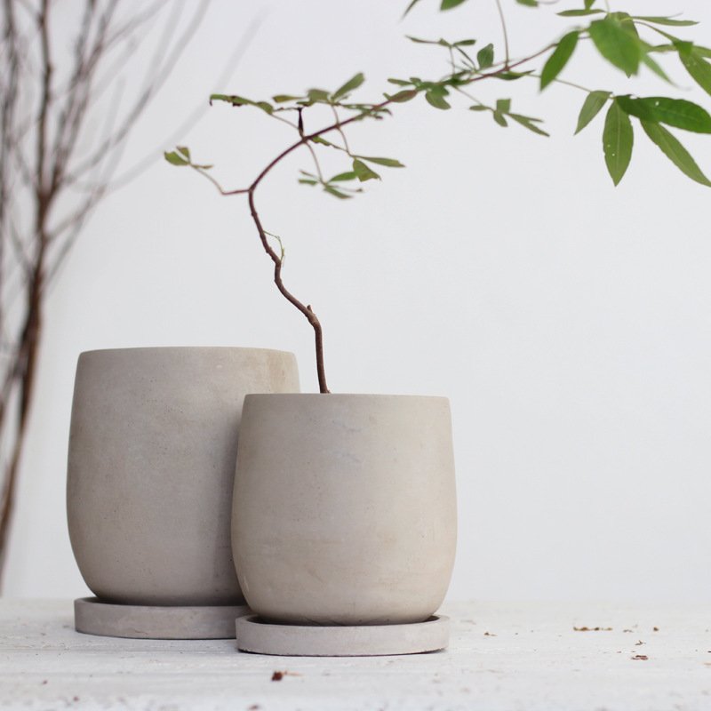 Round Cement Flower Pot, Minimal Concrete Planter