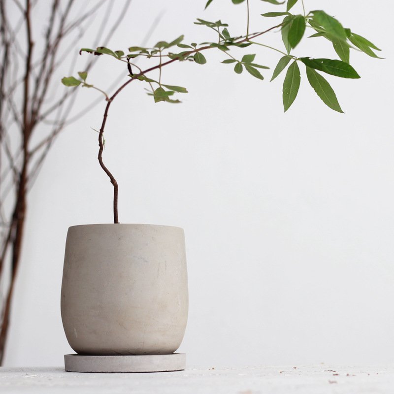 Round Cement Flower Pot, Minimal Concrete Planter