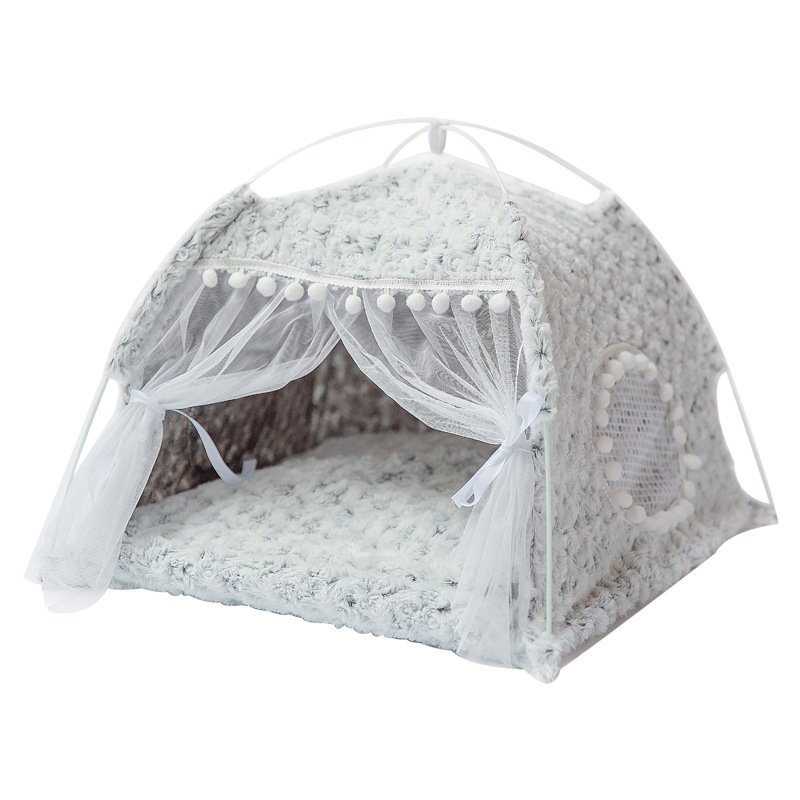 Hooded Cat Cave Bed, Half-Covered Cotton Nest for Kittens and Puppies
