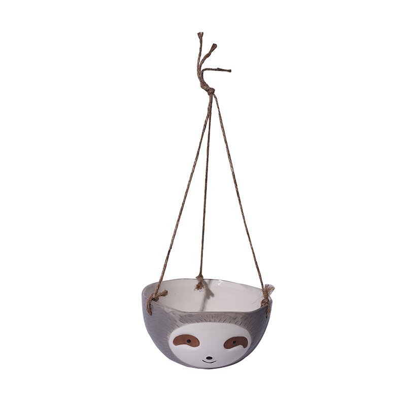 Ceramic Sloth Pot for Hanging, Grey or Yellow Cord Planter