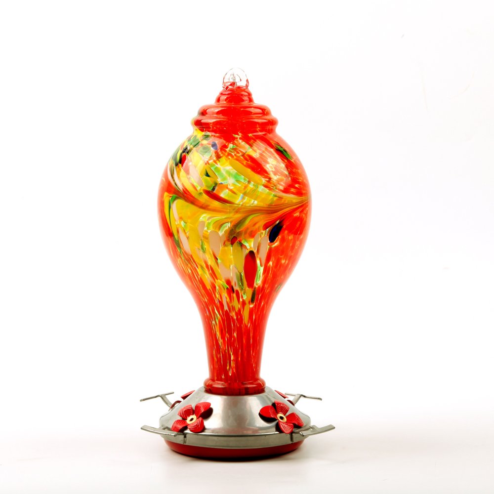 Stained Glass Hummingbird Feeder with Ant Moat Hook