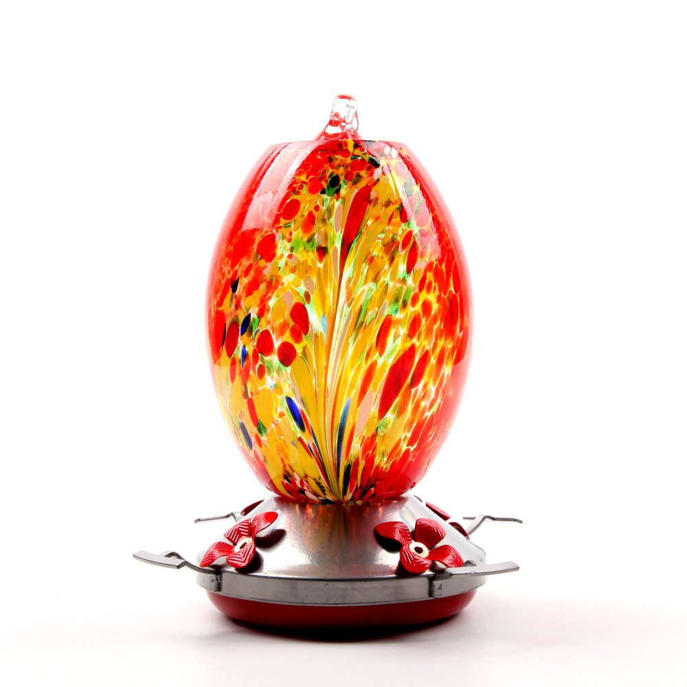 Stained Glass Hummingbird Feeder with Ant Moat Hook