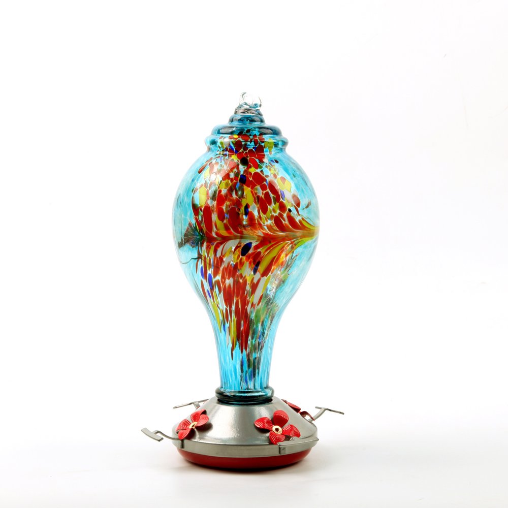 Stained Glass Hummingbird Feeder with Ant Moat Hook