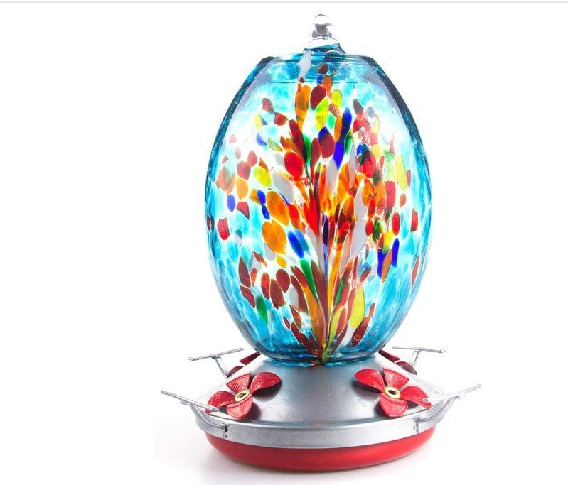 Stained Glass Hummingbird Feeder with Ant Moat Hook
