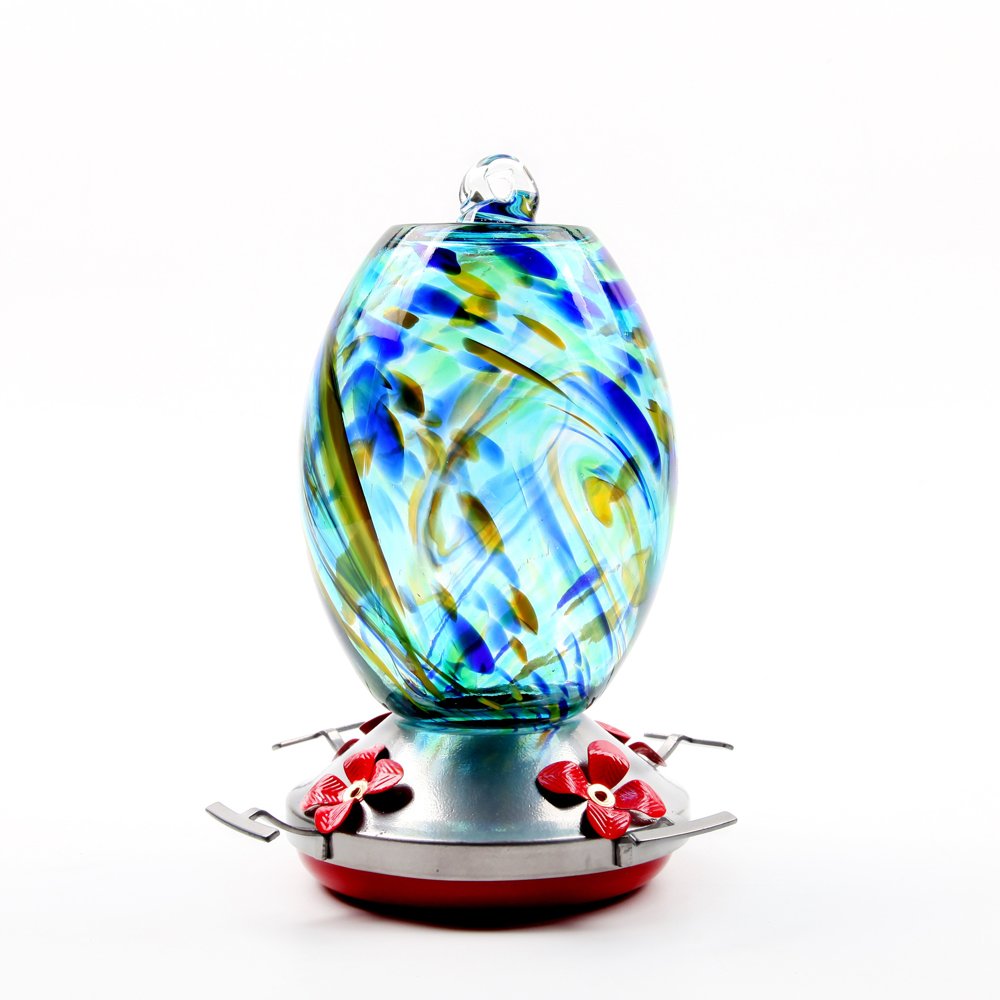 Stained Glass Hummingbird Feeder with Ant Moat Hook