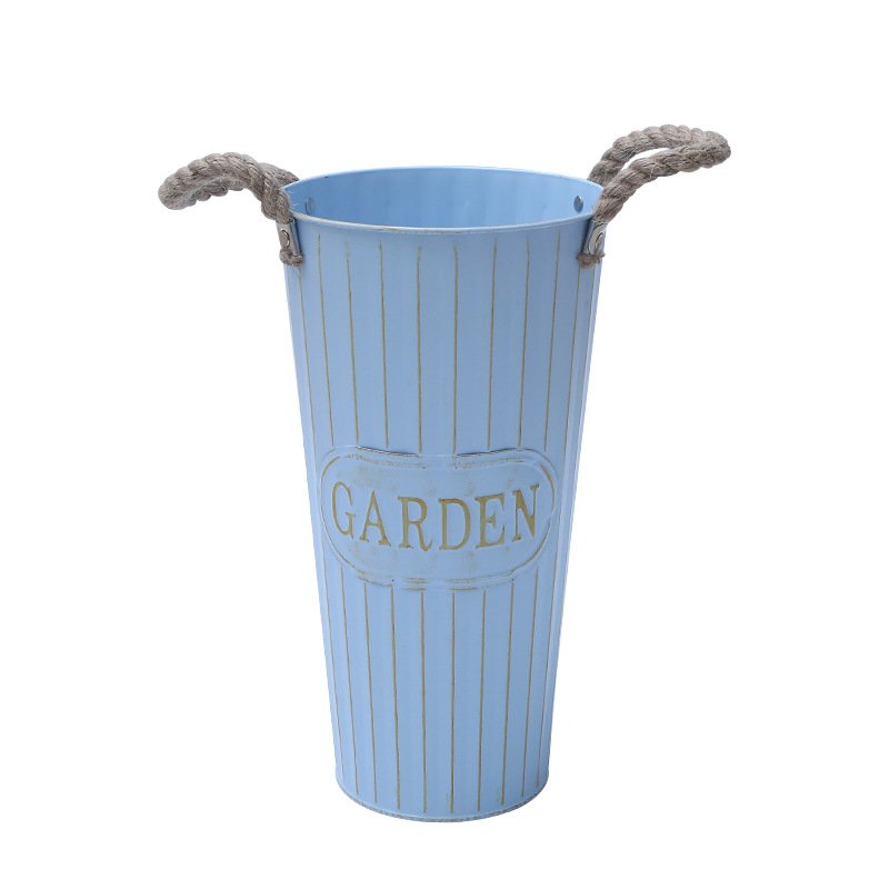 Blue Iron Bucket Vase for Fresh-Cut Bouquets, 25-40 cm (9.8-15.7 in)