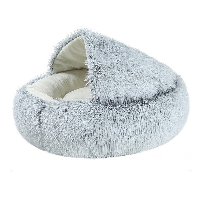 Velvet Half-Covered Round Cat Bed