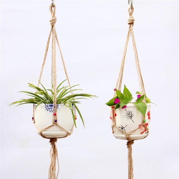 Vintage Macrame Plant Hanger, Handmade Cotton Rope