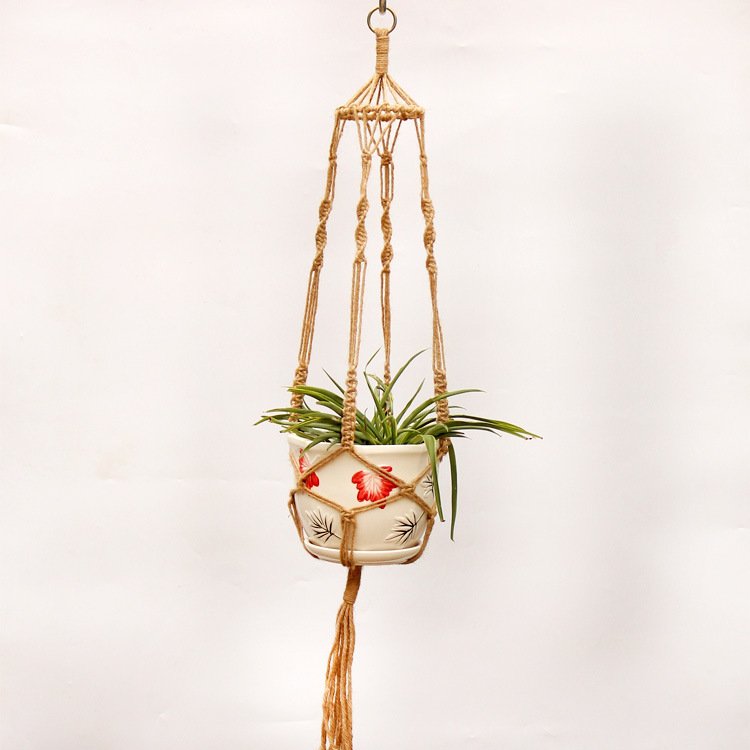 Vintage Macrame Plant Hanger, Handmade Cotton Rope