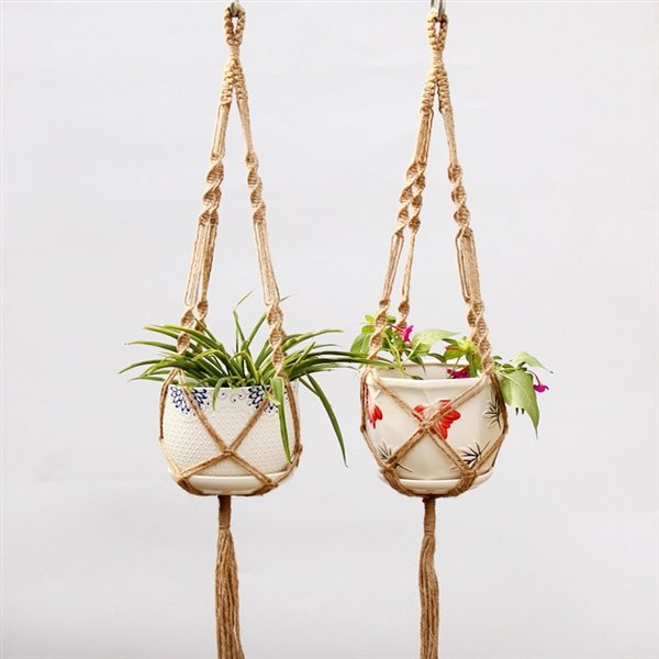 Vintage Macrame Plant Hanger, Handmade Cotton Rope