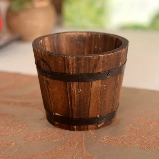 Whiskey Barrel Style Planter, Rustic Flower Pot