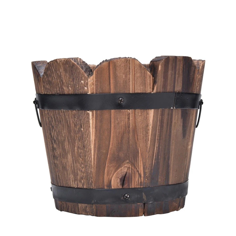 Whiskey Barrel Style Planter, Rustic Flower Pot