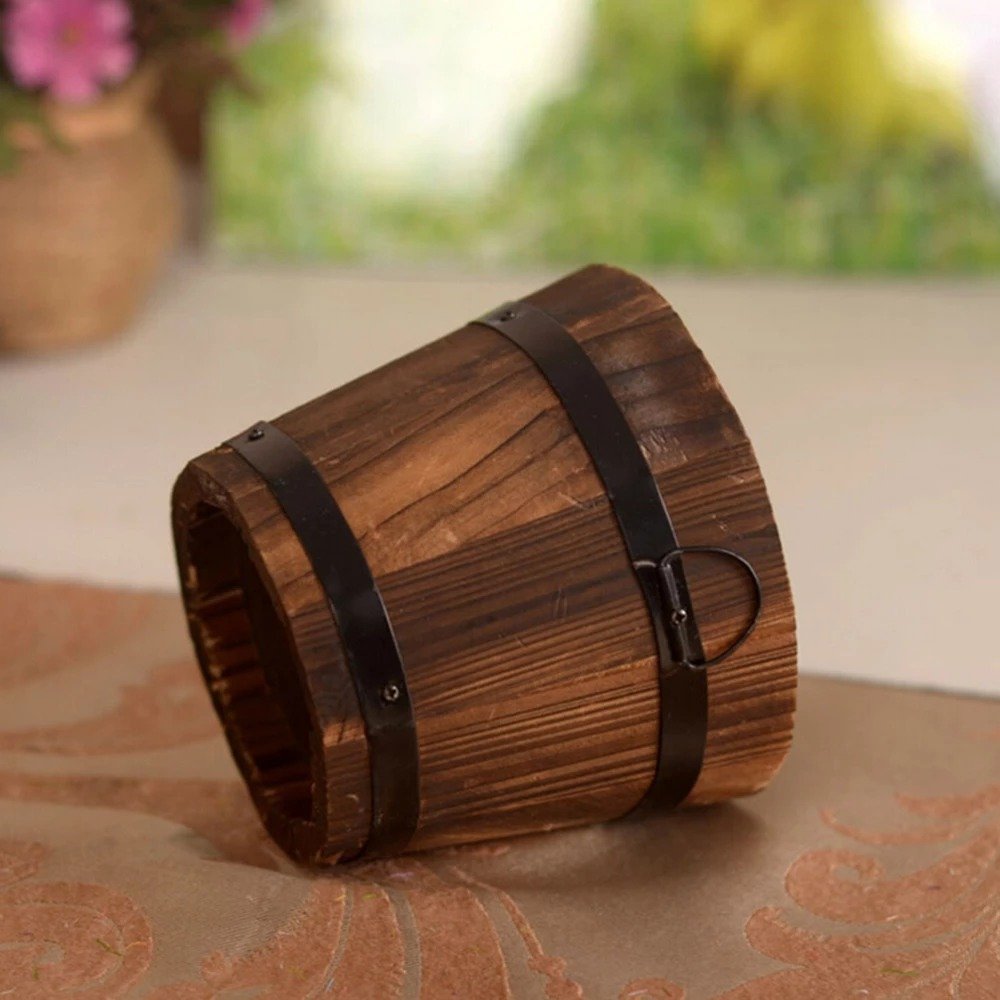 Whiskey Barrel Style Planter, Rustic Flower Pot